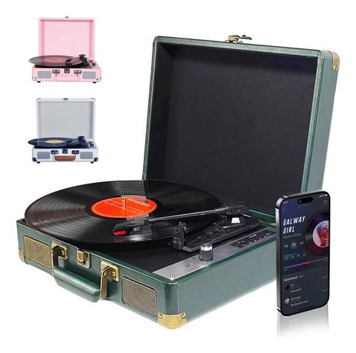 Tocadiscos Vintage Portafolio Bocinas Portátil Con Bluetooth blanco.