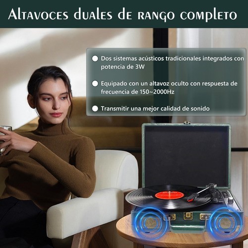 Tocadiscos Vintage Portafolio Bocinas Portátil Con Bluetooth blanco.
