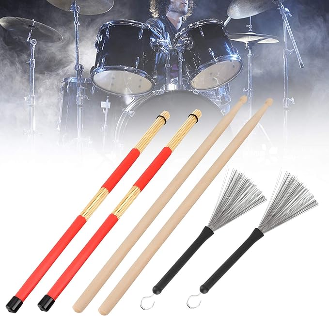 A Juego de baquetas, 1 par de baquetas 5A, 1 par de baquetas, 1 par de escobillas y 12 amortiguadores de tambor, para niños, adultos, banda de rock(M02761 Blue).