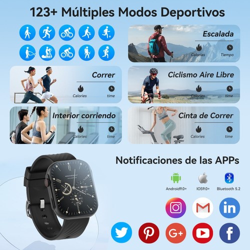 Reloj Smartwatch 2.01'' Reloj Inteligente Bluetooth Llamada negro