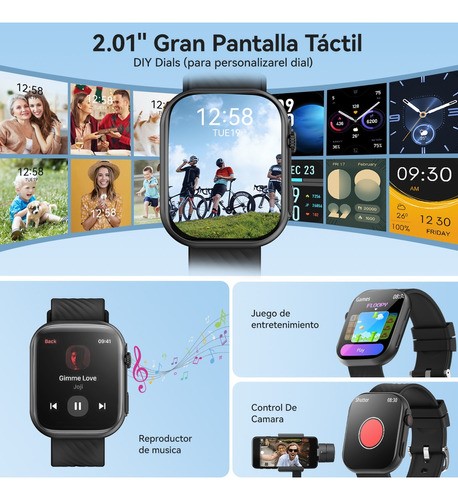 Reloj Smartwatch 2.01'' Reloj Inteligente Bluetooth Llamada negro