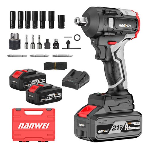 Llave De Impacto Electrico Sin Carbones Kit Nanwei 4.0ah Con 2batería Color Negro Frecuencia 60
