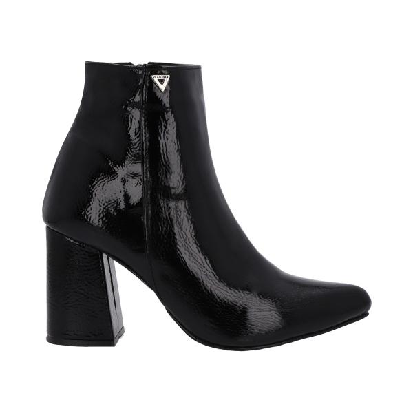 Botín Puntal De Tacón Para Mujer Color Charol Negro
