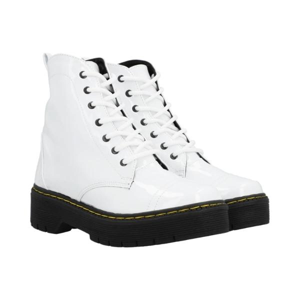 Bota Combat Militar De Charol Blanco Para Mujer Suela Track