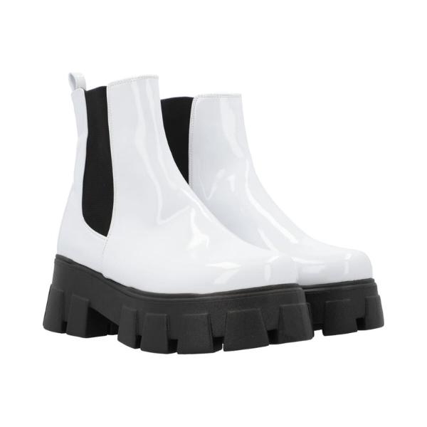 Bota Combat Suela Track Para Mujer Charol Blanco Con Resorte