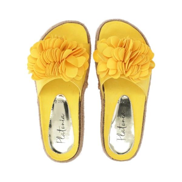 Sandalia Plataforma Yute Para Mujer Amarillo Con Flor