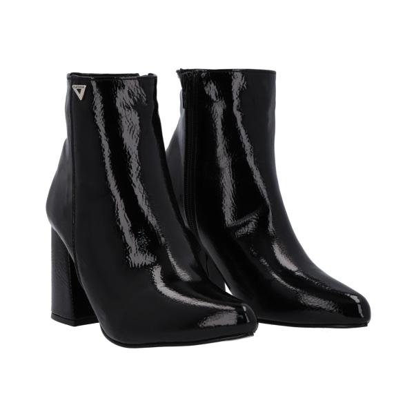Botín Puntal De Tacón Para Mujer Color Charol Negro
