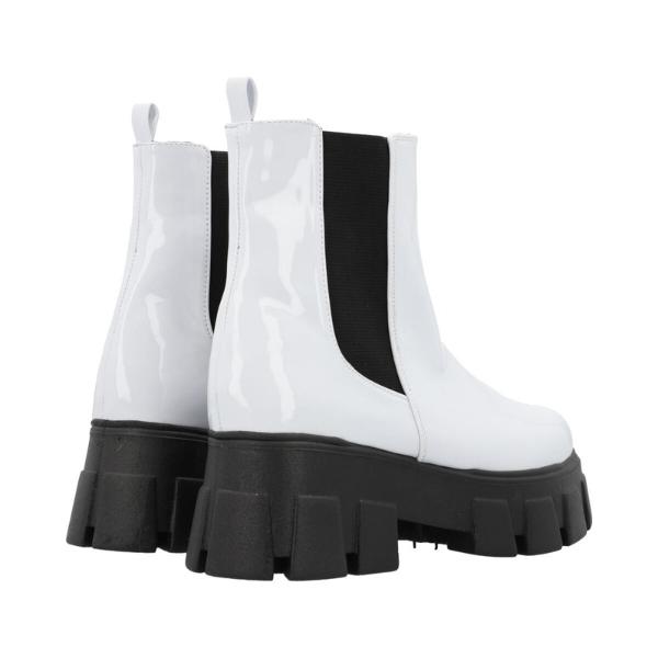 Bota Combat Suela Track Para Mujer Charol Blanco Con Resorte