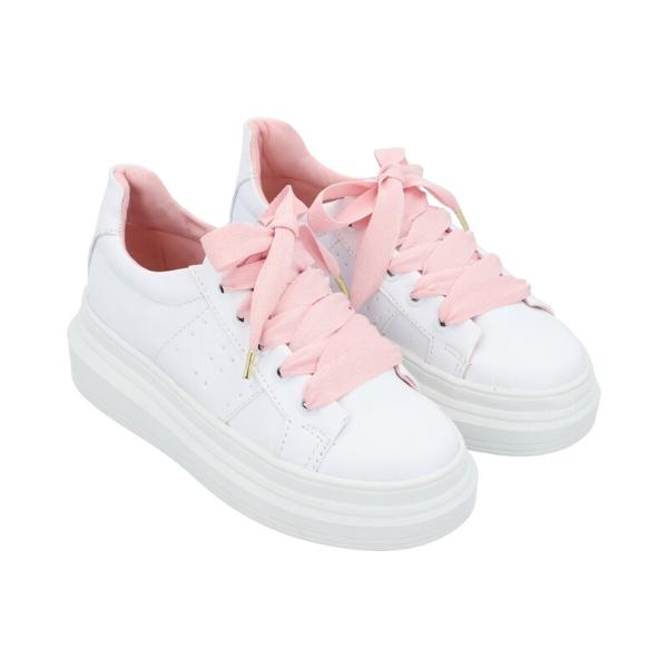 Tenis Con Suela Gruesa Para Mujer Color Blanco Con Agujeta Rosa