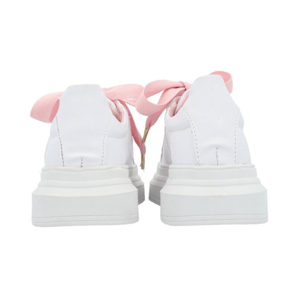 Tenis Con Suela Gruesa Para Mujer Color Blanco Con Agujeta Rosa