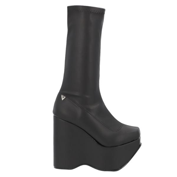 Bota de Plataforma Cuadrada Aesthetic Slim Lycra Piel Sintético Negro Para Mujer