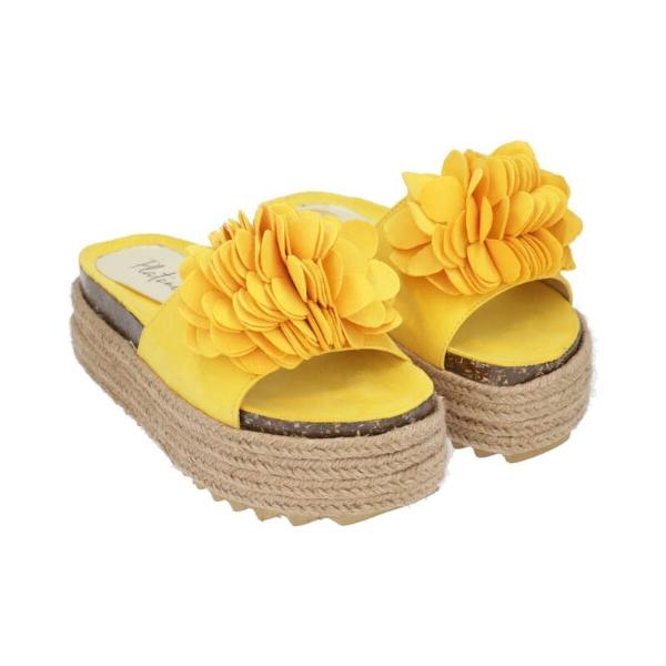 Sandalia Plataforma Yute Para Mujer Amarillo Con Flor