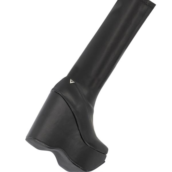 Bota de Plataforma Cuadrada Aesthetic Slim Lycra Piel Sintético Negro Para Mujer