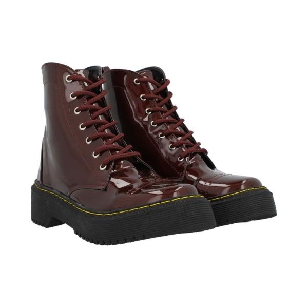 Bota Combat Suela Track Para Mujer Charol Blanco Con Resorte