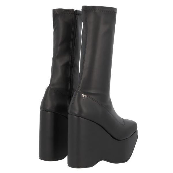 Bota de Plataforma Cuadrada Aesthetic Slim Lycra Piel Sintético Negro Para Mujer