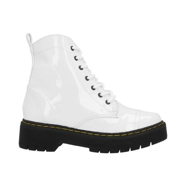 Bota Combat Militar De Charol Blanco Para Mujer Suela Track