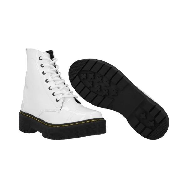 Bota Combat Militar De Charol Blanco Para Mujer Suela Track
