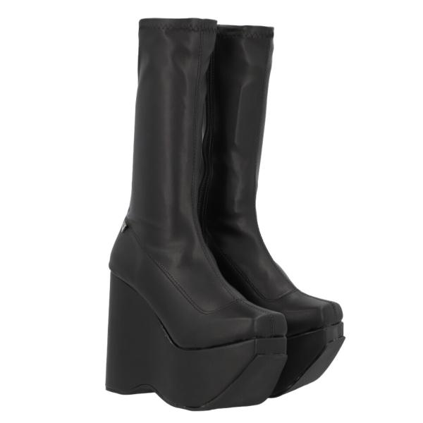 Bota de Plataforma Cuadrada Aesthetic Slim Lycra Piel Sintético Negro Para Mujer