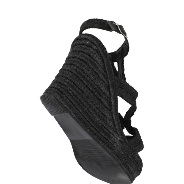 Sandalia de Plataforma Yute Con Látigo Ajustable Para Mujer Color Negro