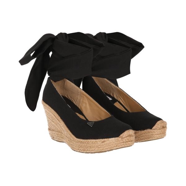 Alpargata Cerrada De Plataforma Con Yute Y Listón Para Mujer Color Negro