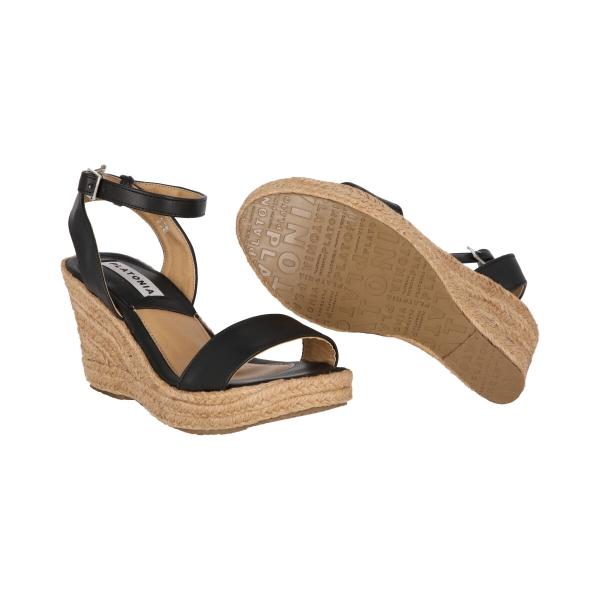 Sandalia de Plataforma Yute Con Látigo Ajustable Para Mujer Color Negro