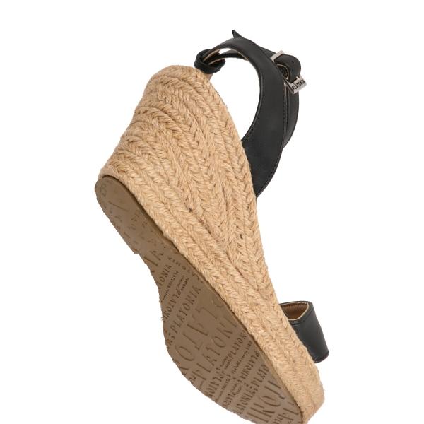 Sandalia de Plataforma Yute Con Látigo Ajustable Para Mujer Color Negro