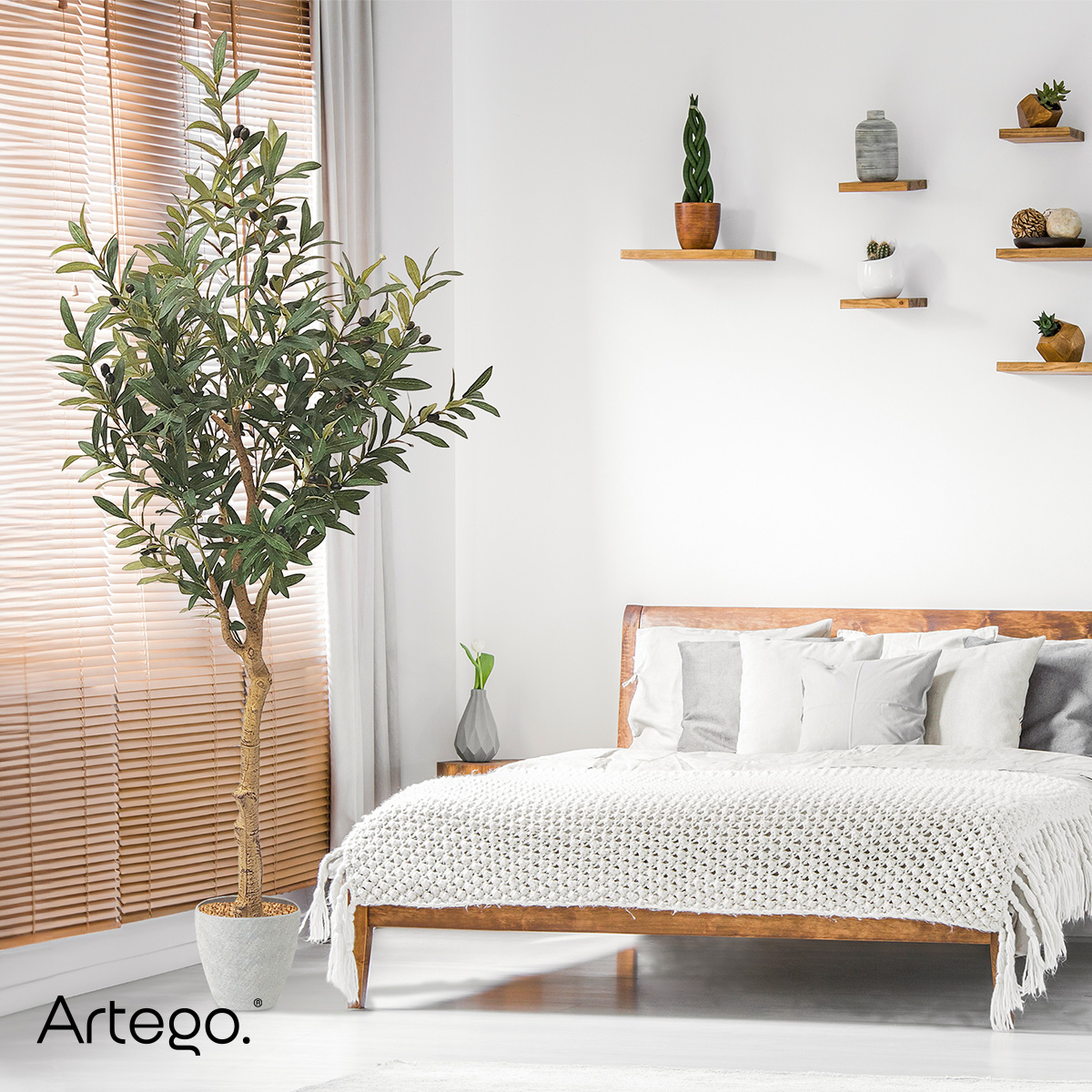 Planta artificial decorativa moderna con maceta Olivo grande de 180cm de alto Artego para hogar sala comercio oficina.