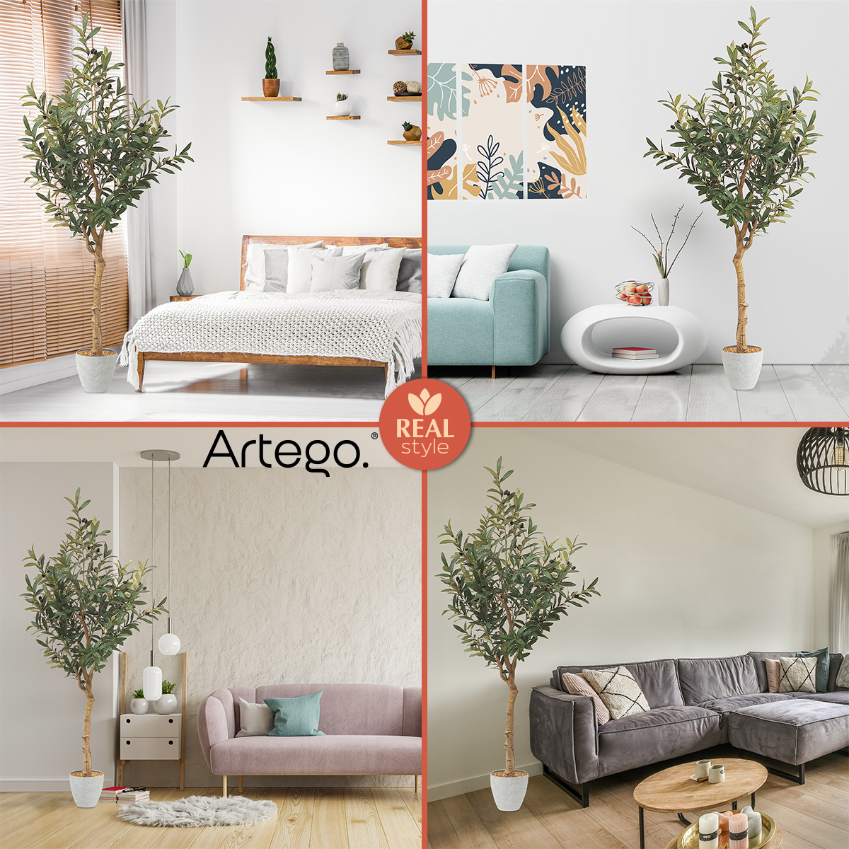 Planta artificial decorativa moderna con maceta Olivo grande de 180cm de alto Artego para hogar sala comercio oficina.