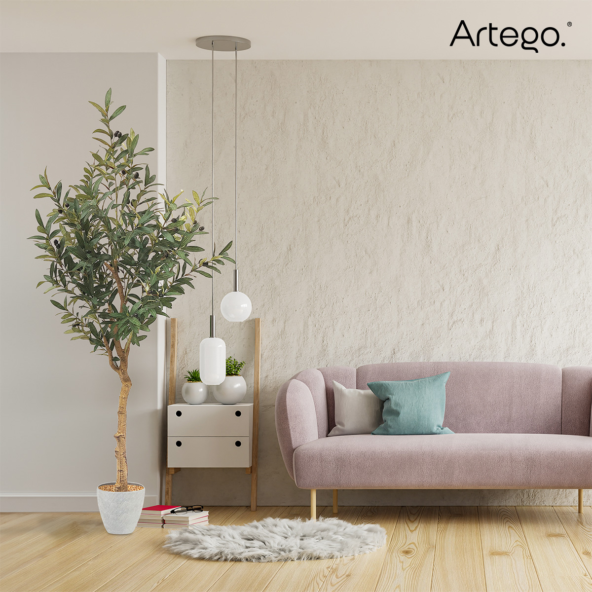 Planta artificial decorativa moderna con maceta Olivo grande de 180cm de alto Artego para hogar sala comercio oficina.