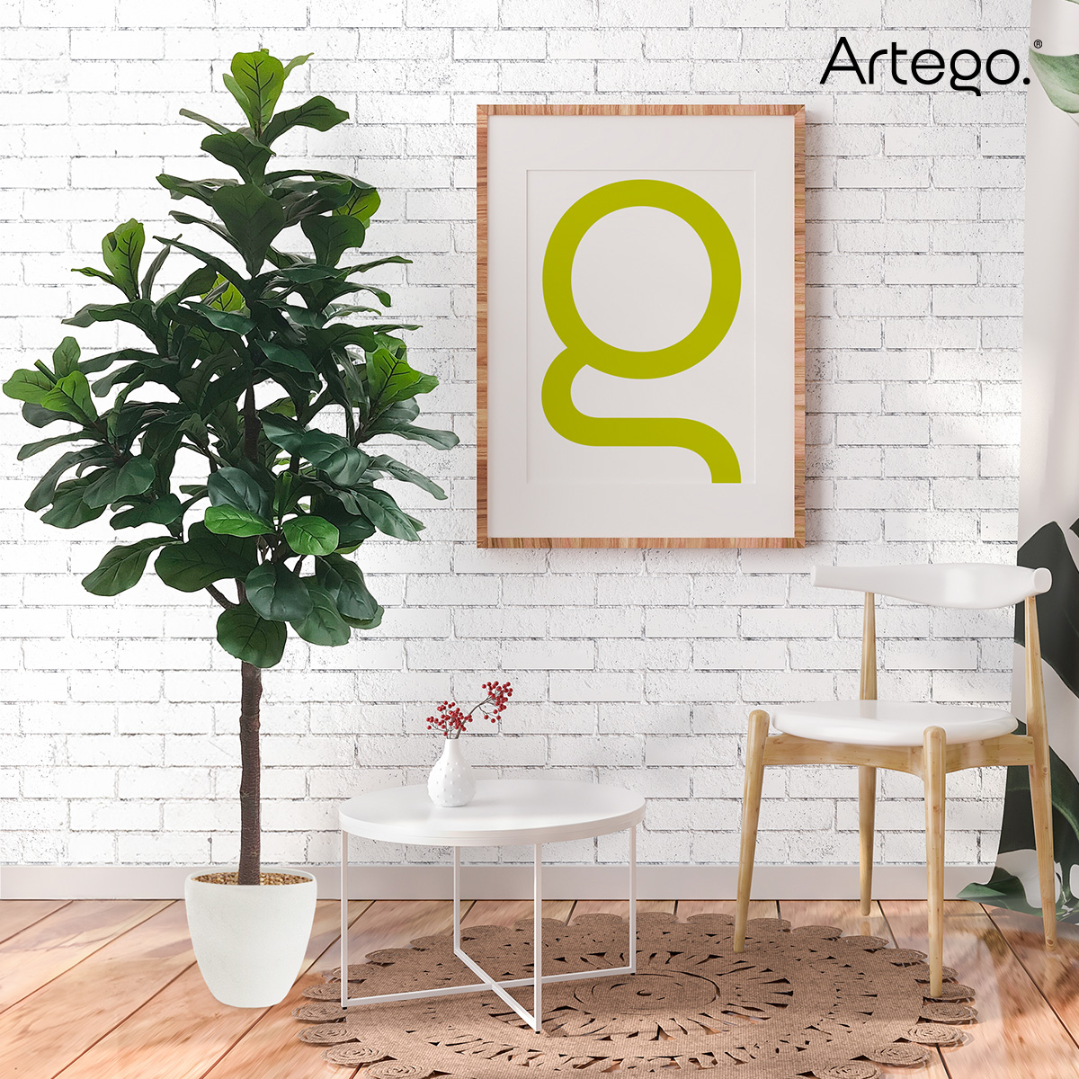 Planta artificial decorativa moderna con maceta Ficus Lyrata grande de 190cm de alto Artego para hogar sala comercio oficina.