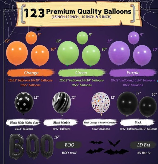 Set 123 Globos Látex Halloween Boo Murcielago Fiesta y Decoración