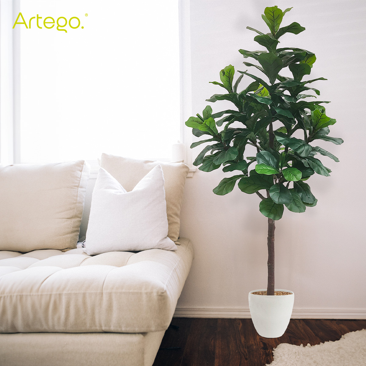 Planta artificial decorativa moderna con maceta Ficus Lyrata grande de 190cm de alto Artego para hogar sala comercio oficina.