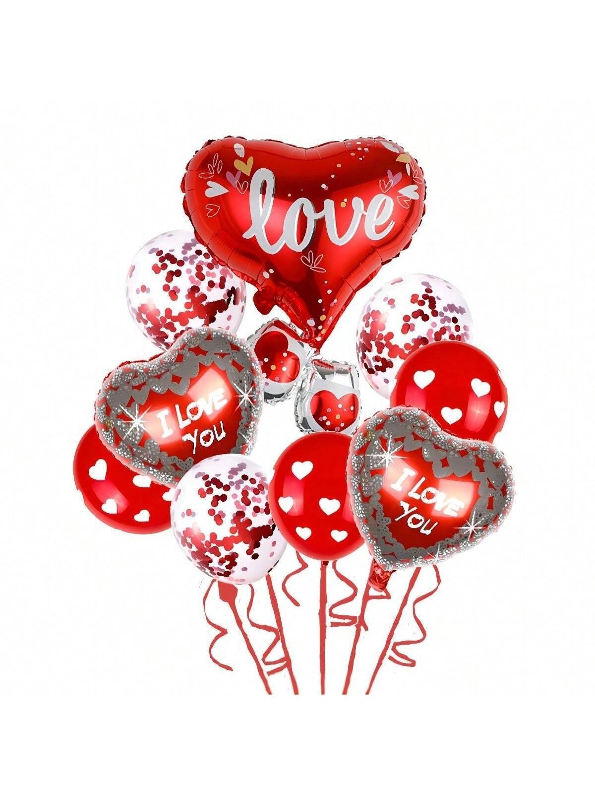 Set 9 Globos Metálico Amor Enamorados Love Modelo 3 Corazón Fiesta y Decoración