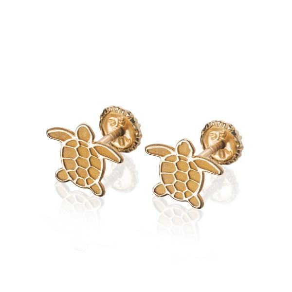 Aretes de Oro 14K Mujer broquel Tortuga con oro amarillo brillante y oro blanco brillante | GIALLO