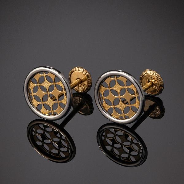 Aretes de oro 14k Mujer Broquel Sello de Arlequin con oro amarillo y oro blanco | GIALLO