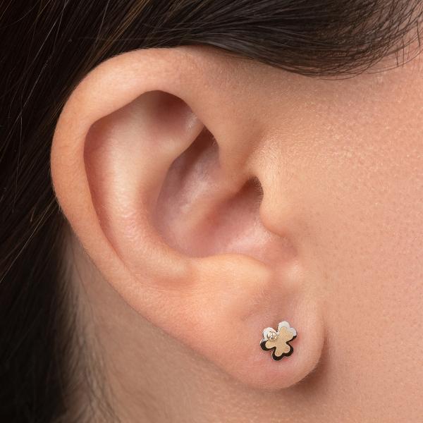 Aretes de Oro 14K Mujer Trébol con oro amarillo mate, oro blanco brillante y circonia | GIALLO