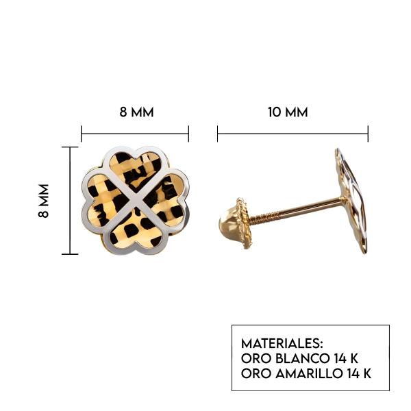 Aretes de oro 14k Mujer Broquel Pay de corazones con oro amarillo y oro blanco | GIALLO