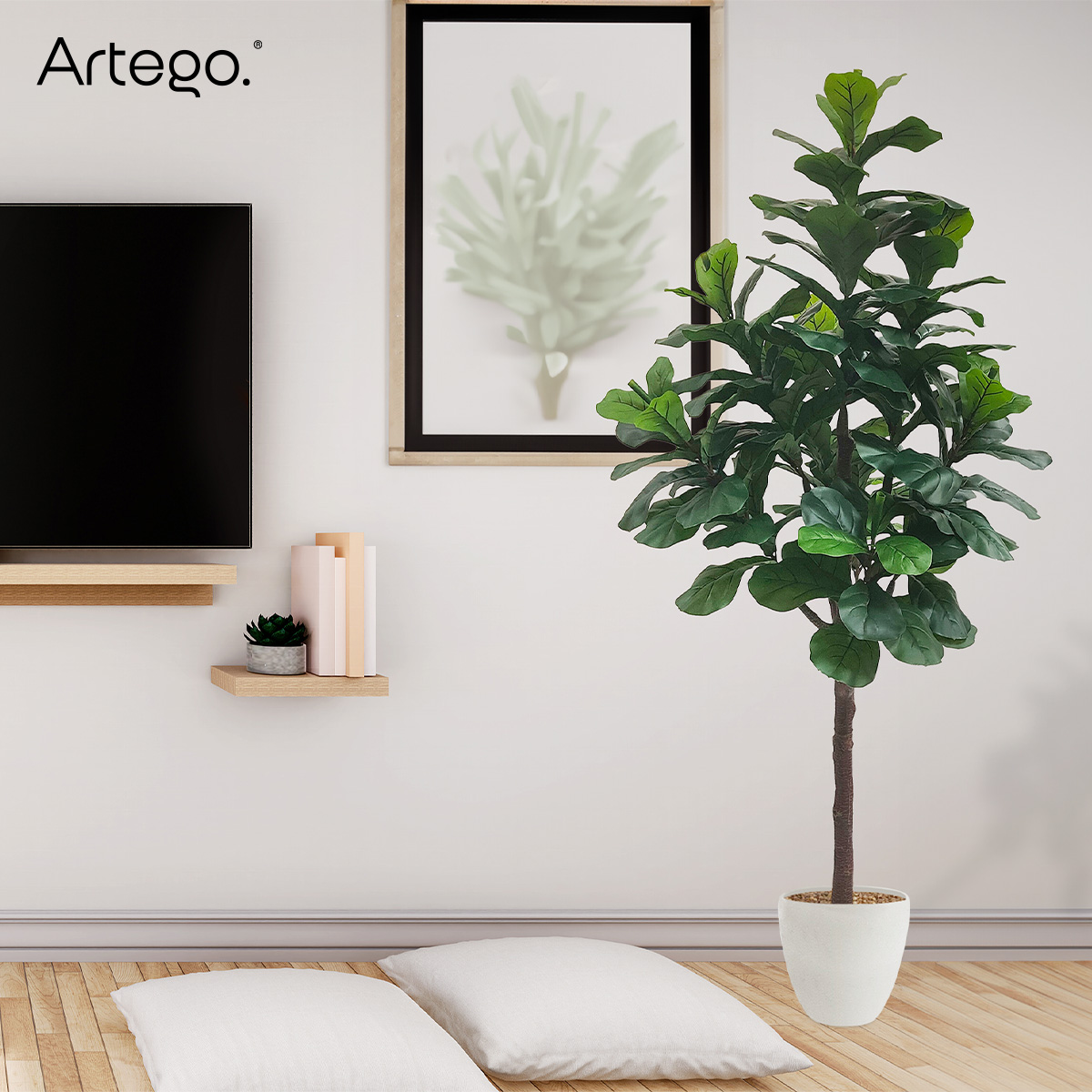 Planta artificial decorativa moderna con maceta Ficus Lyrata grande de 190cm de alto Artego para hogar sala comercio oficina.