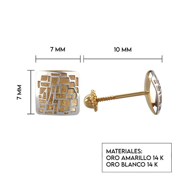 Aretes de oro 14k Mujer Broquel Cuadro minimalista con oro amarillo y oro blanco | GIALLO