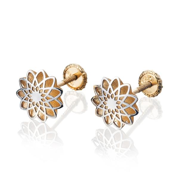 Aretes de oro 14k Mujer Broquel Girasoles con oro amarillo y oro blanco | GIALLO