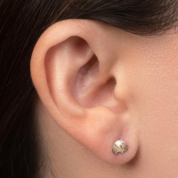 Aretes de Oro 14K Mujer broquel Elefante con oro amarillo mate, oro amarillo brillante y circonias | GIALLO