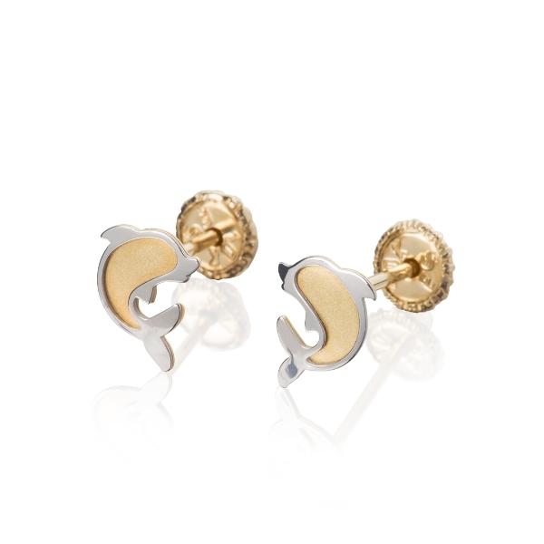 Aretes de Oro 14K Mujer broquel Delfines con oro amarillo y oro blanco | GIALLO