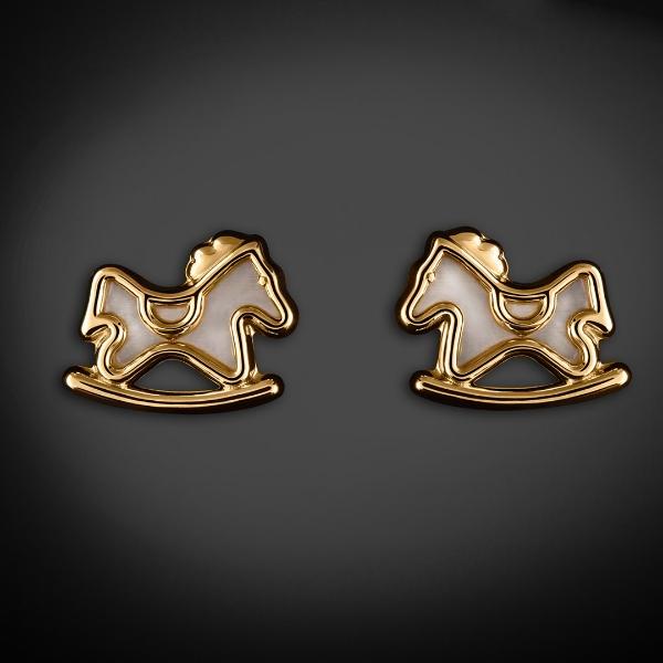 Aretes de Oro 14K Mujer broquel Caballo con oro amarillo brillante y madre perla | GIALLO