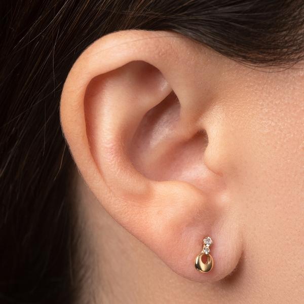 Aretes de oro 14k Mujer Broquel Gota de luna diamante con oro amarillo y zirconias | GIALLO