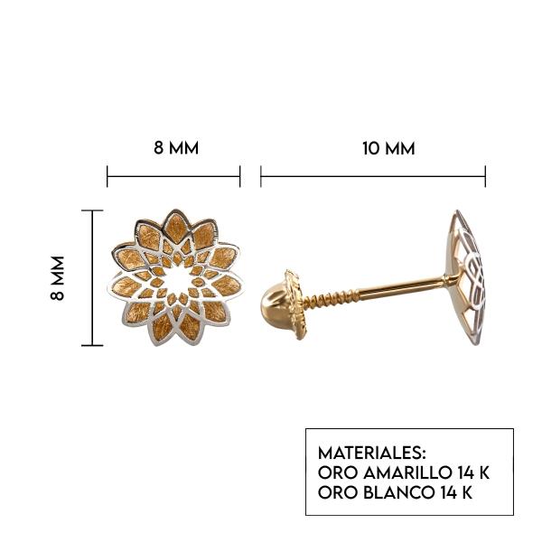 Aretes de oro 14k Mujer Broquel Girasoles con oro amarillo y oro blanco | GIALLO