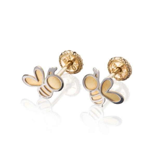 Aretes de Oro 14K Mujer broquel Tortuga con oro amarillo brillante y oro blanco brillante | GIALLO