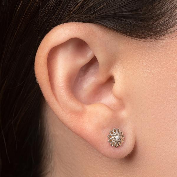 Aretes de oro 14k Mujer Broquel Girasoles con oro amarillo y oro blanco | GIALLO