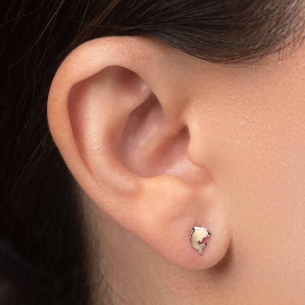 Aretes de Oro 14K Mujer broquel Delfines con oro amarillo y oro blanco | GIALLO
