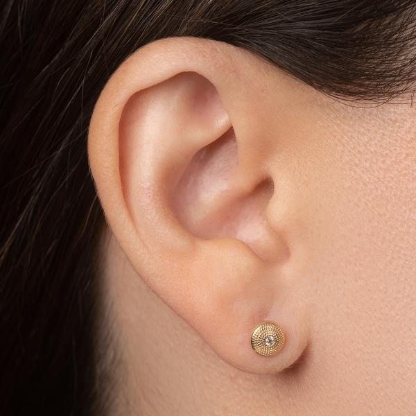 Aretes de oro 14k Mujer Broquel Cúpula dorada con oro amarillo y ciconia | GIALLO