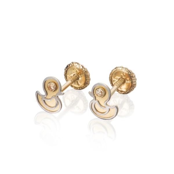 Aretes de Oro 14K Mujer broquel Patos con oro amarillo brillante, oro blanco brillante y circonias | GIALLO.